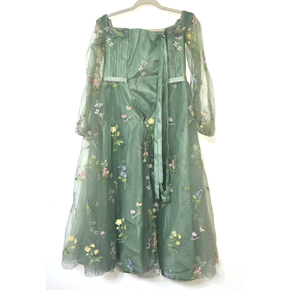 Fairytale Floral Green Tulle Long Sleeve Party Dress Size 8 Flowers Butterfly - Picture 6 of 10